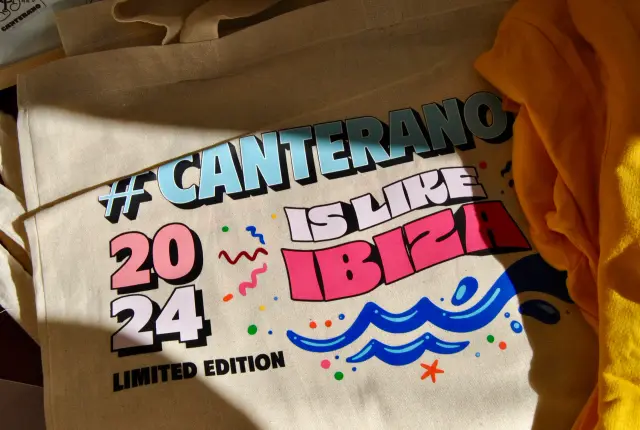 Borsa di tela con stampa "#Canterano is like Ibiza 2024", gadget della sagra