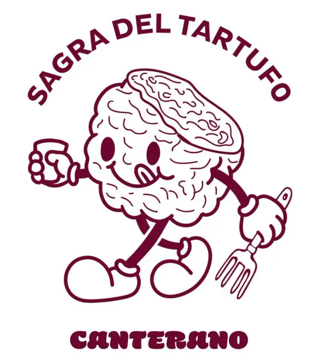 Logo illustrato della Sagra del Tartufo Canterano con mascotte a forma di tartufo